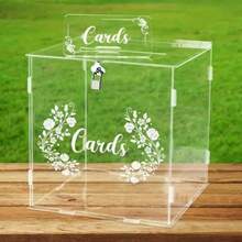 1 Set Transparent Acrylic Card Holder Box With Slots And Locks, Large Wedding Card Organizer Box For Wedding Reception, Elegant Party, Wedding, Birthday, Baby Shower, Graduation Ceremony Gift Card Envelope Holder Decor - 1PC - View 6