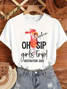 Personalized 2025 Travel T-Shirt, Personalized 2025 Destination T-Shirt, Oh Sip Trip, Travel T-Shirt, Personalized Best Friend T-Shirt, Getaway, Weekend, Best Friend Travel Gift T-Shirt, Vacation T-Shirt - 白色的 - 查看 12
