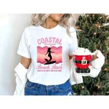 Primavera Vacation Graphic, 1er-Pack, 100 % Baumwolle, lässiges Damen-T-Shirt mit Rundhalsausschnitt und kurzen Ärmeln, Küsten-Cowgirl-, Meerjungfrauen- und Surfer-Print im Preppy-Strandstil, perfektes Geschenk für Junggesellinnenabschiede, ideales Strand- und Urlaubstop für Damen - Weiss - Übersicht 2