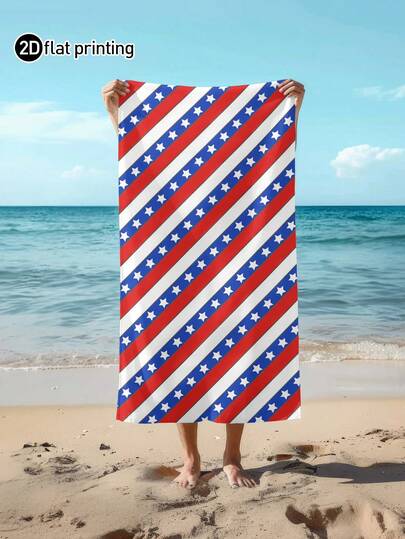 1 Stück amerikanischer Unabhängigkeitstag Stil rot-weiß-blau gestreiftes Strandtuch, großes weiches saugfähiges gestreiftes Bade- und Strandtuch, geeignet für Reisen, Urlaub, Sport, Badezimmer, Pool und Camping, starke Wasseraufnahme