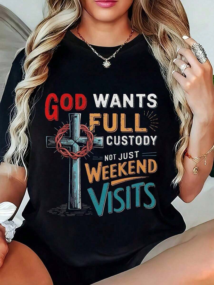 Round-Neck T-Shirt, Short-Sleeved Round-Neck And Casual Wear, Four Seasons Appropriate Shirt, Daily Health Goals, T-Shirtblouses For Women - 黑色 - 查看 1