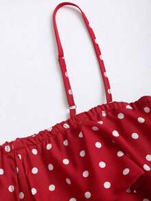 Vestido ajustado de un hombro con volantes y lunares vintage, elegante vestido de cóctel rojo para el Día de San Valentín, Navidad, versátil - Rojo - Ver 4