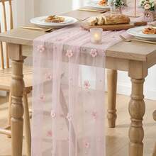 kumozawa 3.05m Pink Flower & Pearl Transparent Table Runner, Suitable For Seasonal Dining, Weddings, Birthday Parties, Bridal Showers, And Home Party Decor - pink 1pc - View 4
