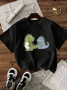 2026 Women's Shirts With Cute Dinosaurs Playfully Hugging, Breathable Blouses For Casual Women - 黑色 - 查看 3