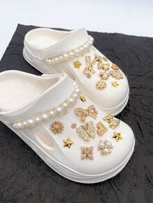 22pcs Fashionable Versatile Bear, Butterfly, Pearl Decor Chain Shoe Clips, Removable DIY Accessories For Women's Sandals, Slippers, Beach Bags, Suitable For Holiday And Birthday Party Gifts - Gold - View 4