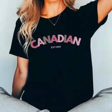 Camiseta Orgullo Canadiense, Camiseta Jersey Unisex Personalizada, Camiseta de Regalo con Hoja de Arce, Camiseta Patriótica Canadiense para Mujer - Negro - Ver 1