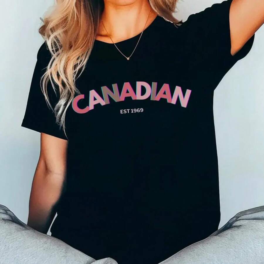 Camiseta Orgullo Canadiense, Camiseta Jersey Unisex Personalizada, Camiseta de Regalo con Hoja de Arce, Camiseta Patriótica Canadiense para Mujer - Negro - Ver 1