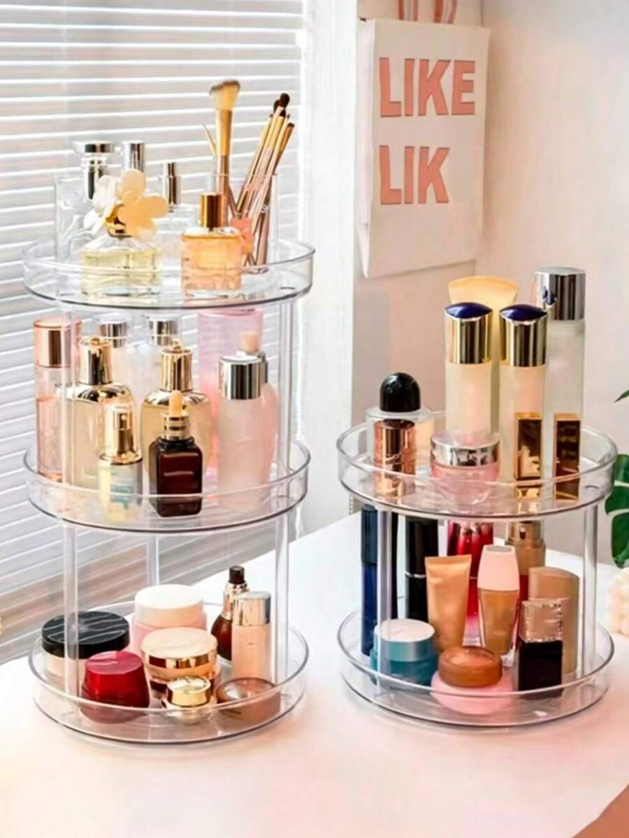 Kệ trang điểm xoay 360 độ, kệ 3 tầng để bàn phòng tắm xoay đựng nước hoa, kệ trang điểm dung tích lớn đựng mỹ phẩm và chăm sóc da
