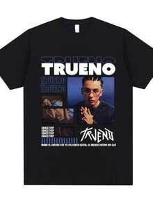 playeras de mujerRare Rapper Trueno Dance Taip Print T-shirt Unisex Vintage Oversized T Shirts Men Women Hip Hop Fashion 100 Pure Cotton Tshirt - Negro - Ver 1