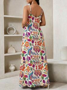 Lady Vestido largo casual de mujer con estampado floral, bolsillo con abertura - Multicolor 2 - Ver 2