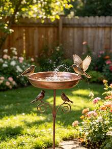 2-In-1 Vintage Copper & Iron Bird Bath With Anti-Slip Stand, Rust-Resistant Garden Decor - QS104 - View 5