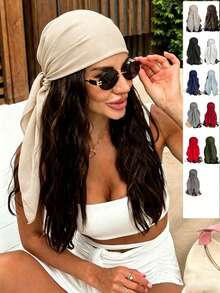1pc Solid Color Silk Scarf For Women, Soft Lightweight Square Headscarf, Multi-Use Neck Scarf, Hair Bandana, Beach Shawl, Turban Wrap, Handbag Accessory, Available In Black, White, Red, Green, Brown, Pink - Multicolor - View 1