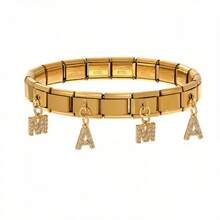 1 chiếc vòng tay thời trang cổ điển bằng thép không gỉ mạ vàng và bạc, đính đá Cubic Zirconia tổng hợp, khắc chữ "MAMA", vòng tay vuông kiểu mô-đun, thích hợp cho nữ dự tiệc và đeo hàng ngày. - Bạc - Xem 5
