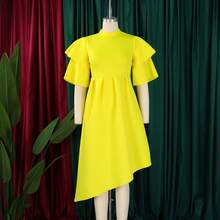 Women's Summer Dress, New Model, Double Ruffle Sleeve, Solid Color, Wide Full Skirt - 黃色 - 查看 2