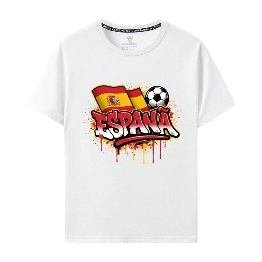 Spain National Team 2026 World Cup Fan Jersey, Short Sleeve, Graffiti Style, Pure Cotton, Unisex, Supporter Apparel - 白色 - 查看 1