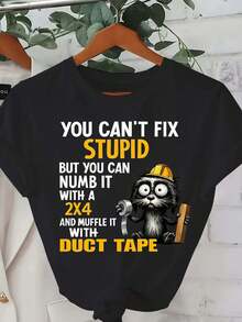 Plus Sizes - Plus Sizes - Women's Plus Size Casual And  Printed T-Shirts 0-8XL, Fashionable Base Layer For Everyday Outings, Unique And Suitable For All Seasons, Short Sleeve T-Shirts Available In Multiple Colors. You Can't Fix Stupidity - Black - View 6