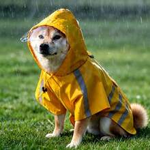 带反光条的狗狗雨衣，双腿防风防水带帽狗狗雨披 - 黃色 - 查看 5