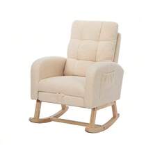 Teddy Velvet Rocking Chair, Beige Armchair, Solid Wood Frame, Metal Legs With Hidden Leg Rests, High Foam Padding, For Living Room, Bedroom, Children's Room - 米色 - 查看 5