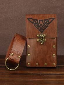 2PCS Set Medieval Viking Leather Belt Pouch Set, Renaissance Celtic Knot Embossed Waist Bag With Wide Belt, LARP Cosplay Costume Accessory For Renaissance Market, Medieval & Viking Outfits - A - View 4