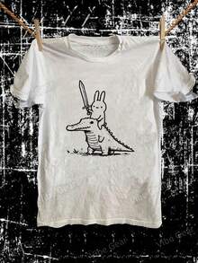 Women's Elegant Off-The-Shoulder Sexy Summer Short-Sleeved T-Shirt, Korean Style, With Creative Hand-Drawn "Cute I Catch" Design, Fun And Cute Short-Sleeved T-Shirt, Korean Style, Comfortable, Skin-Friendly, Casual Top For Everyday Wear. - 白色 - 查看 8