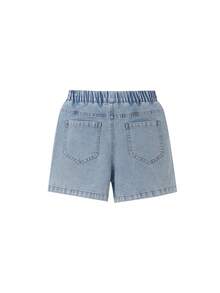 Annil [Quần ống rộng bằng vải denim mềm mại nguyên chất] Quần jean denim gấu rách màu xanh nhạt thời trang mùa hè cho bé gái, giúp thon gọn và tôn dáng. - Quần jean màu xanh nhạt - Xem 3