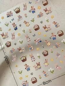 1pc Cute Bunny Embroidery Style Sticker, Flower Basket Bunny Pattern, Self-Adhesive, Waterproof & Scratch-Resistant, Universal For Phone Case / Laptop / Earphone Case, Accessory Material Decorative Sticker - 1pc YT7122 - View 6