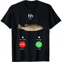 Fih Cotton T-Shirt Call Remind Me Message Reject Accept Phone Call Fish Casual Fit Streetwear Gifts For Men RG56 EBAI - 黑色 - 查看 2