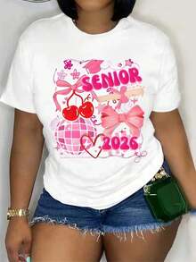 Women's Short-Sleeved Crew Neck T-Shirts, Spring And Summer Casual Wear, Graphic Print T-Shirts, Women's Tees - 白色 - 查看 1