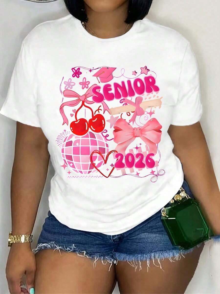 Women's Short-Sleeved Crew Neck T-Shirts, Spring And Summer Casual Wear, Graphic Print T-Shirts, Women's Tees - 白色 - 查看 1