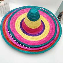 1pc Mexican Straw Hat, Woven Straw Hat, Fluffy Ball Straw Hat, Party Straw Hat, Performance Prop Straw Hat, Colorful Straw Hat, [Random Color] Party Straw Hat Performance Prop Colorful Hat - View 6