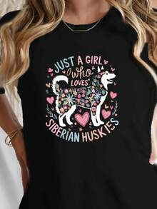 Graphic Print T-Shirt, Short Sleeves And Round Neck, Casual Top For Summer And Spring, Women's Clothing - 黑色 - 查看 1