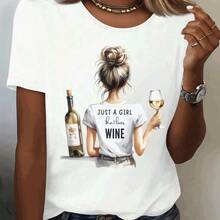 Camiseta Gráfica "Solo una que Ama el Vino" para Mujer - Cuello Redondo Suave y Elástico, Diseño de Copa de Vino, Ajuste Relajado para Verano, Ropa Cómoda y Ligera, Ideal para Lounge o Gimnasio, Camiseta Divertida para Amantes del Vino, Moda Casual - Blanco - Ver 2