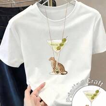 Local -74 Women's Casual Shirt Print T-Shirt, Short Sleeve, Round Neck, Spring Urban Fashion_17785680544 - 白4 - 查看 1