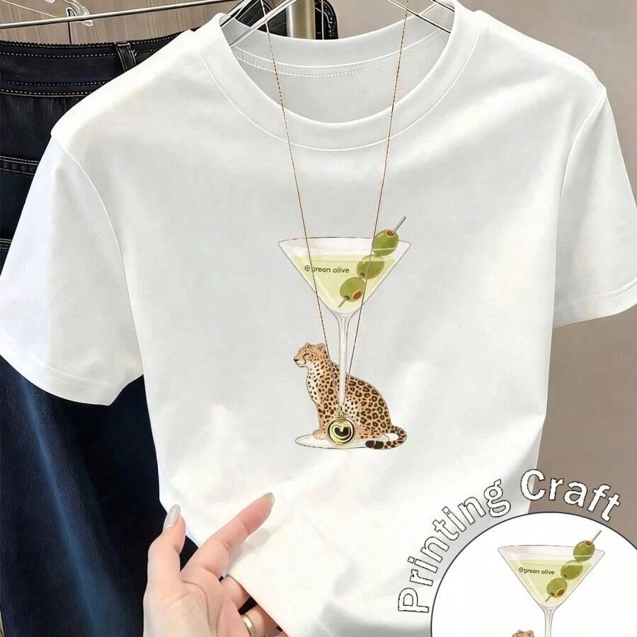 Local -74 Women's Casual Shirt Print T-Shirt, Short Sleeve, Round Neck, Spring Urban Fashion_17785680544 - 白4 - 查看 1