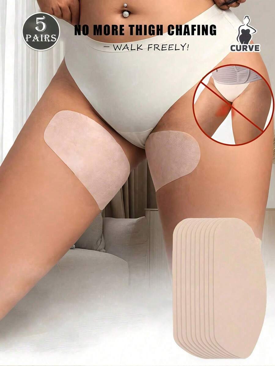5 Pairs Women's Thigh Anti-Chafing Pads, Invisible Breathable Inner Thigh Protection Stickers, Comfortable Anti-Rubbing Thigh Patches For Plus Size, Curvy Body, Workouts, Travel, Dresses & Daily Wear, Summer Dress Essentials, Travel Comfort Patches - Multicolor - View 1