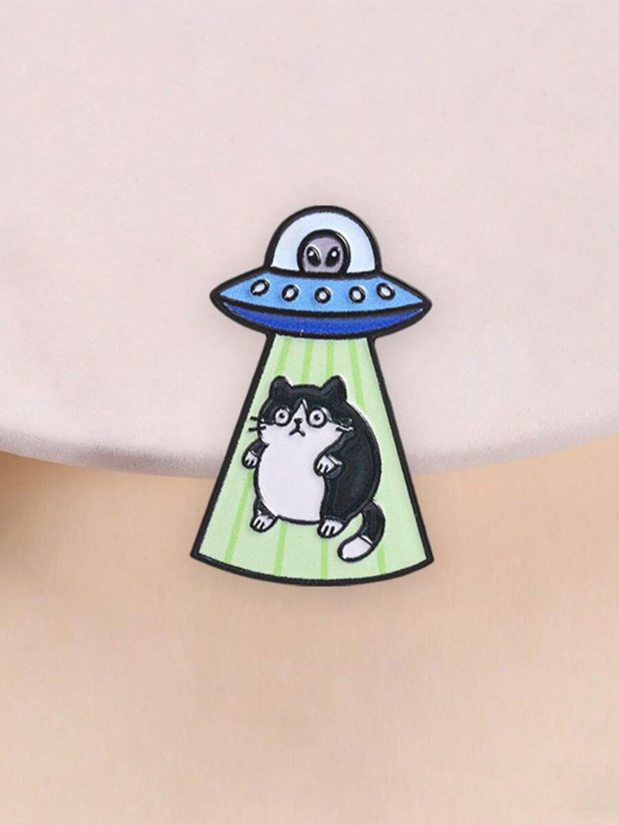 UFO猫咪珐琅胸针，独特收藏饰品，UFO和猫咪爱好者的完美礼物，经久耐用的珐琅工艺