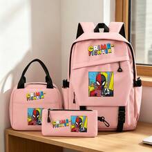Miniso Bộ 3 món Marvel Spider-Man Crime-Fighter màu hồng gồm ba lô, túi đựng laptop, túi giữ nhiệt và hộp đựng bút, thích hợp cho văn phòng, học tập và du lịch. - Hồng - Xem 3