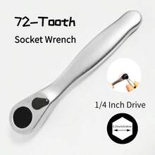 Cờ lê bánh cóc mini 72 răng chất lượng cao, đầu vít dùng cho không gian hẹp, ổ cắm 1/4", bánh cóc đảo chiều tháo nhanh, được làm bằng thép crom vanadi bền chắc, thích hợp cho không gian hẹp, vận hành máy móc, dụng cụ chính xác. - Cờ lê bánh cóc 72 răng - Xem 5