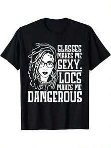 Camiseta con Estampado Gráfico Atrevido para Hombres y Mujeres - Lema "Las gafas me hacen sexy, las trenzas me hacen peligroso", Corte Regular, Manga Corta, Cuello Redondo, Camiseta Casual de Verano, Tallas S-XXXL, Lavable a Máquina, Regalo para Mamá, Papá y Amigos, Diseño Audaz |     Heat Transfer GraphicCamiseta Algodón - Negro - Ver 10