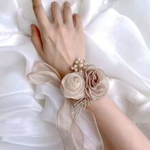 2件組婚禮手腕花/胸花，時尚且易於使用，適用於女性手腕/男性胸前 - 彩色 - 查看 3