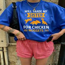 Cute Daily Casual Graphic T-Shirt 100% Cotton Oversized Soft Breathable Casual Crewneck Short Sleeve Top Aesthetic Daily Fashion Lovers Casual Wearers Gift Givers  Basic - 藍色 - 查看 1