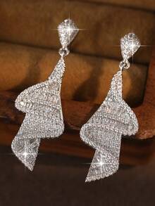1 đôi bông tai cưới dài hình xoắn ốc Fantasy Fashion dành cho nữ, đính đá Cubic Zirconia AAA, trang sức kiểu dáng thả lơi. - trắng - Xem 2