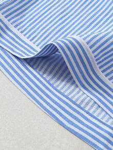 Striped Print Plus Size Women Bubble Crinkle Short Sleeve Shorts Pajama Set - Blue - View 7