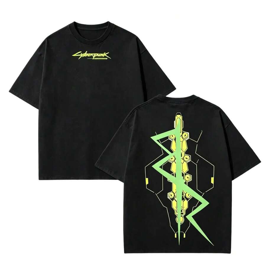 Camiseta de Cyberpunk t shirt Streetwear 100% Algodón A311 Estampado Espina Cibernética Streetwear Unisex Cuello Redondo Manga Corta Estilo Regular Ropa Casual de Calle para Hombres y Mujeres Tallas Disponibles S a 3XL - Negro - Ver 1
