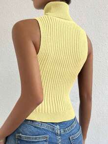 Top de cuello tortuga tejido de canalé - Amarillo claro - Ver 2