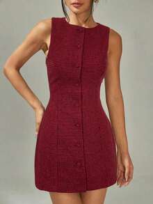 PETITE Vestido de mujer sin mangas de mini longitud, de moda para el verano - Burdeos - Ver 4