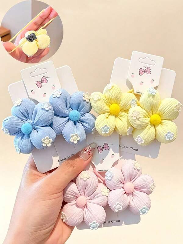 2pcs Cute Floral Hair Ties - Sweet, High-Elasticity Hair Bands That Won't Damage Hair