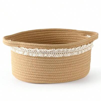 Medium Woven Cotton Rope Basket With Handle Empty Decorative Gift Basket For Baby Shower, Graduation, Mother's Day, Nursery Stor