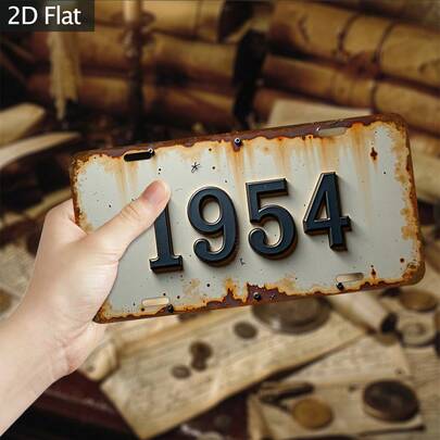 2D Flat - 1pc Vintage Industrial Metal Wall Decor | 12"X6" Farmhouse Style 1954 License Plate Design, Distressed Effect, No Electricity Needed, Suitable For Entryway And Home Decor, Nostalgic, Realistic Rust Details, Only For 2D Flat Decoration