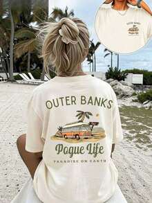 short-sleeveCamisetas con estampado de autobús, estilo retro europeo y americano, manga corta holgada, tops estilo vacaciones de playa, ropa casual de verano transpirable para el día a día, conjuntos para fiestas, diseño estampado a la moda, textura suave, imprescindible para los amantes de la moda, camiseta de algodón puro. 100% Algodón - Blanco - Ver 1